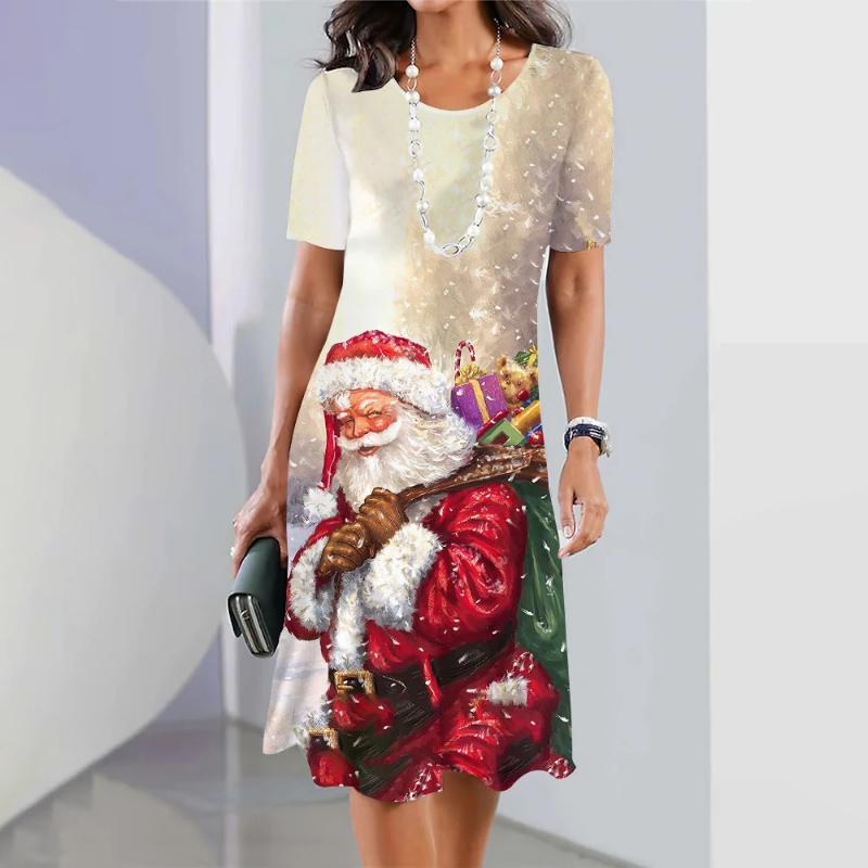 Christmas Snowflake Women's Fun Christmas Digital 3D Printed Dress Sexy Fashion Casual Party