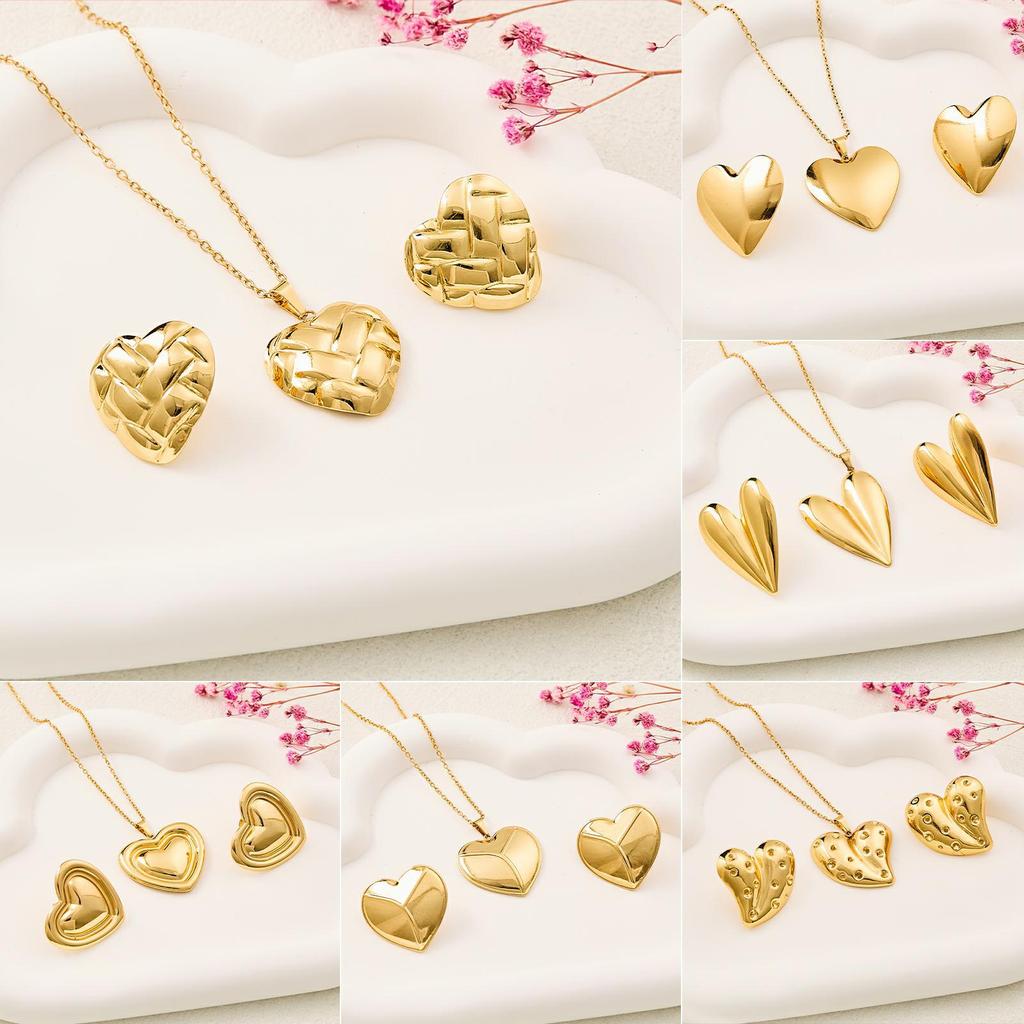 Elegant Women's Luxury Heart Pendant Necklace Set - Stainless Steel Chain
