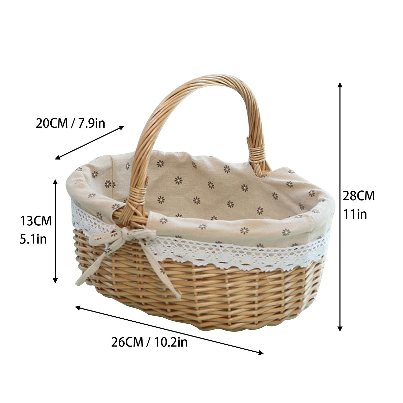 Rattan Storage Basket Hand Made Oval Picnic Storage Basket for Indoor Outdoor 28x26x20cm