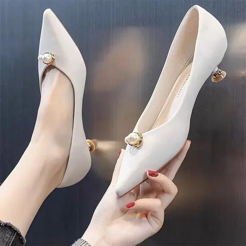 2024 Лето остроконечное женское платье с бисером на среднем каблуке — фото 3