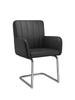 Set of 4 Dining Chairs with Vertical Stripes, Upholstered Armchair with Zigzag-Shaped Metal Legs, Living Room Chair, Faux Leather, Black