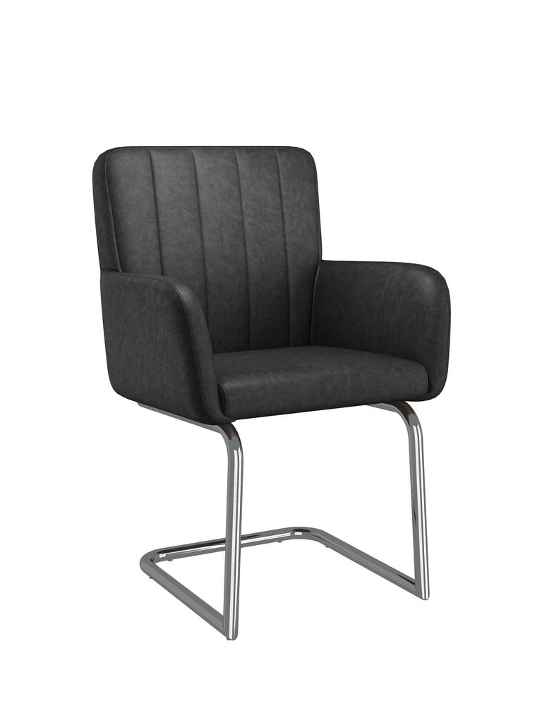 Set of 4 Dining Chairs with Vertical Stripes, Upholstered Armchair with Zigzag-Shaped Metal Legs, Living Room Chair, Faux Leather, Black