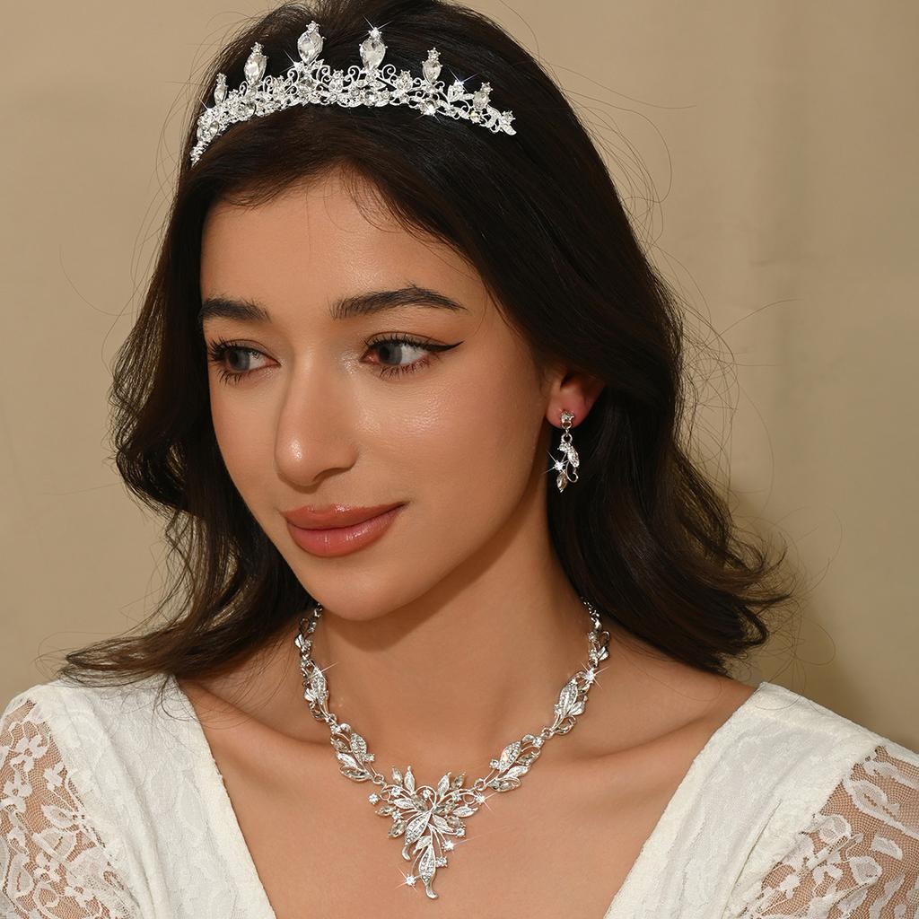 Jewelry Set Necklace Earrings Crown Wedding Three-Piece Wedding Dress Dress Dinner Accessories Bridal Necklace