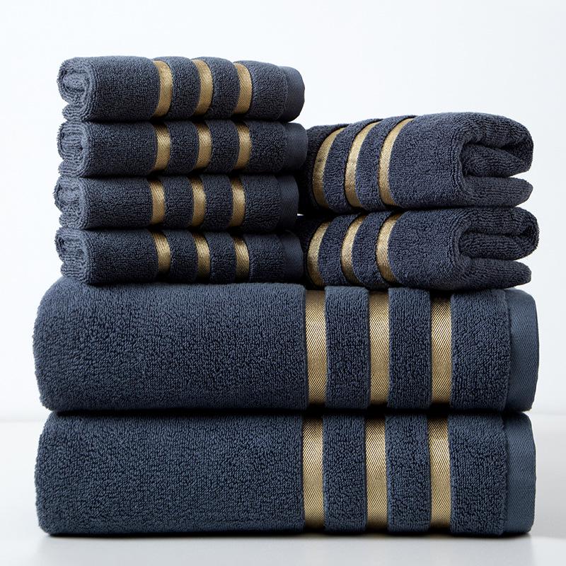 Pure Cotton Gold-Edged Square Towel Set - 8 Pieces for Face Washing and Bathing