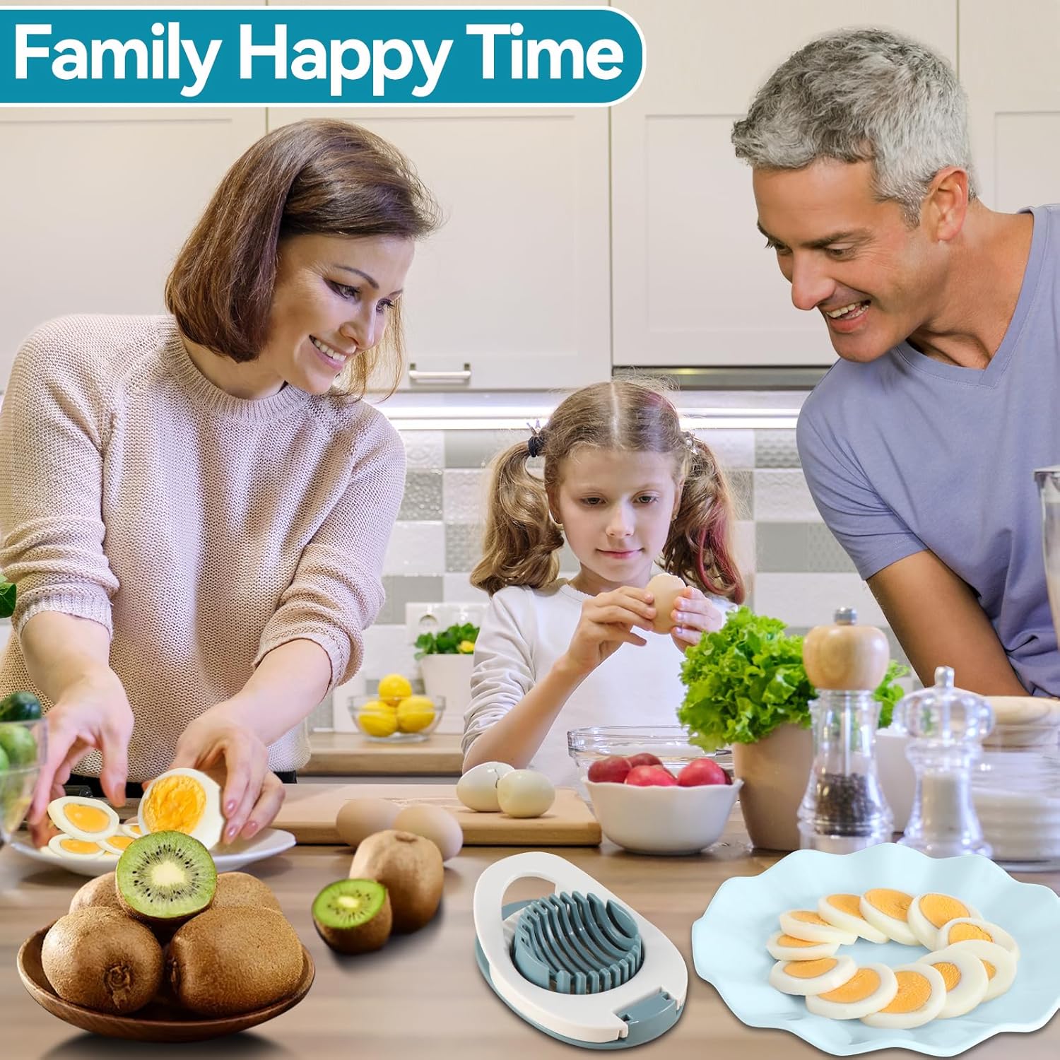 Яйцерезка и нарезка для вареных яиц - Прочная резка и нарезка с проволокой из нержавеющей стали, легко нарезает клубнику, киви и мягкие фрукты -