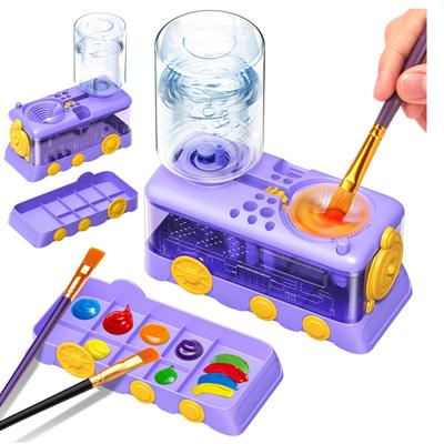Nettoyeur de Pinceaux avec Bac à Peinture Circulation d'Eau Rinceur de Pinceaux avec Porte-Pinceaux Bouteille d'Eau 400 ml Design Train Outil de Nettoyage de Pinceaux Cadeau