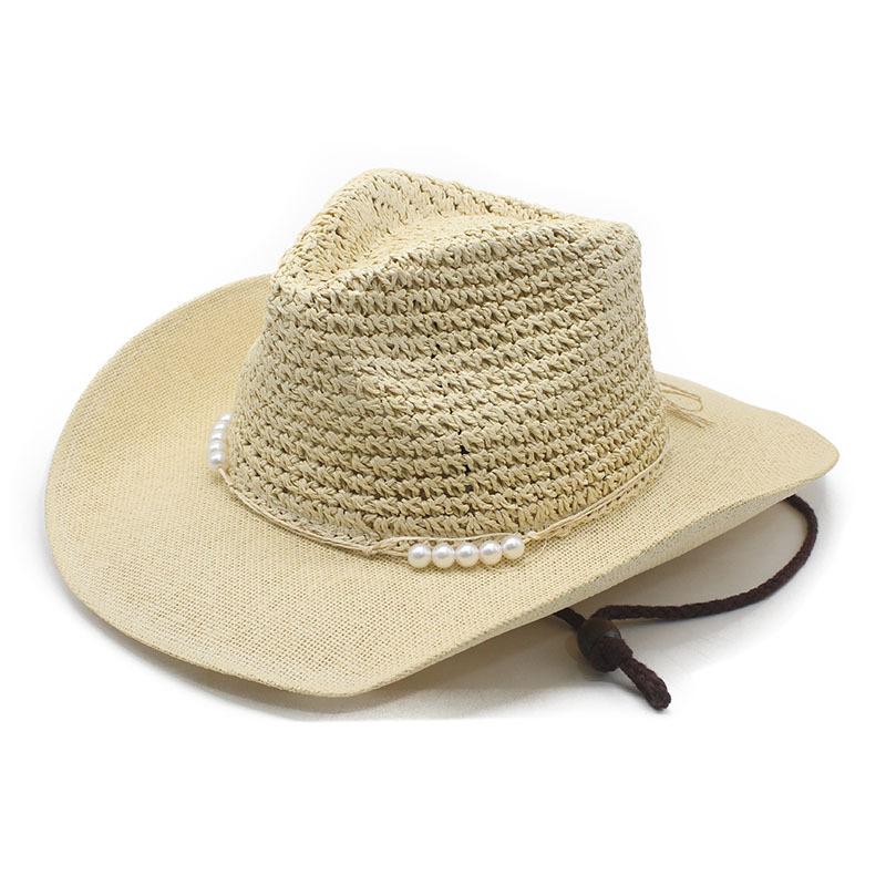 Men and Women Hollow Western Cowboy Straw Hat Beach Hat Outdoor Seaside Sun Hat Top Hat