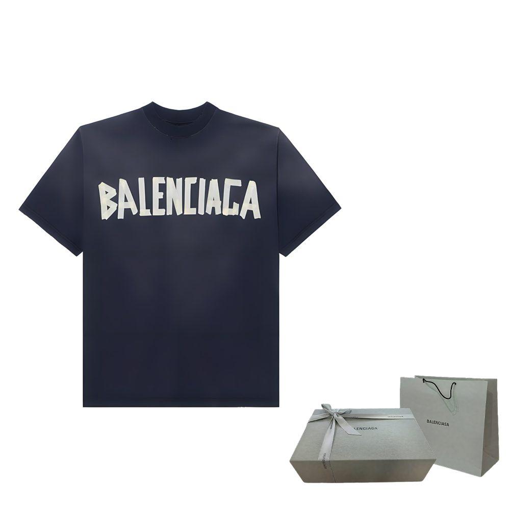 Balenciaga T-shirt da uomo a manica corta, vestibilità media, tipo nastro, nero sbiadito 739784TOVA91055