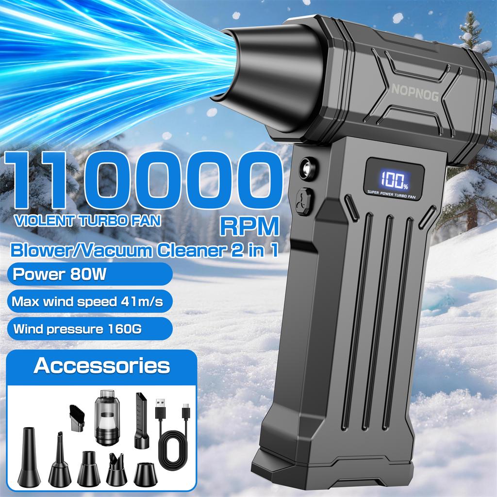 Multi-scenario Use Electric Air Duster Jet Fan Turbo Blower Cleaning Blowing Tool 110000RPM Blow And Suction 2 In 1 Blow Snow With Outlet Nozzles