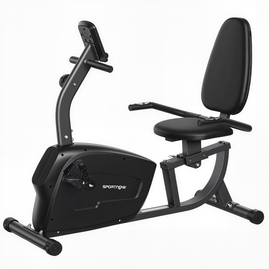 Recumbent Exercise Bike, Wheels, Magnetic Resistance, Adjustable Seat, 132 x 62 x 100 cm, Black