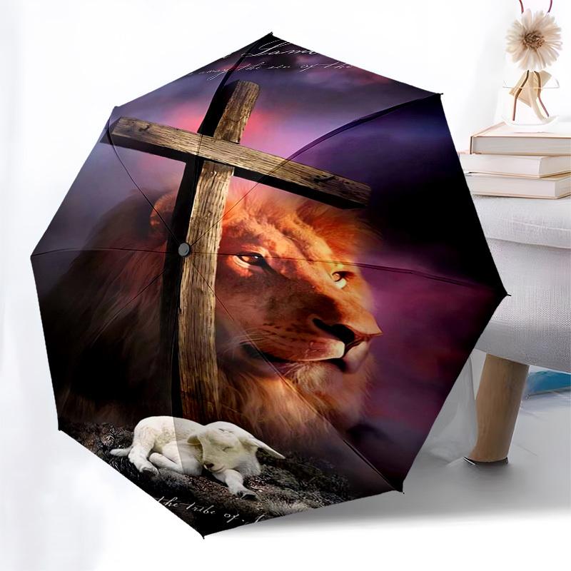 Lamb, Lion Themed Automatic Opening and Closing Umbrella, Compact Travel Umbrella, Lightweight and Portable, Suitable for Beach Commuting Bu