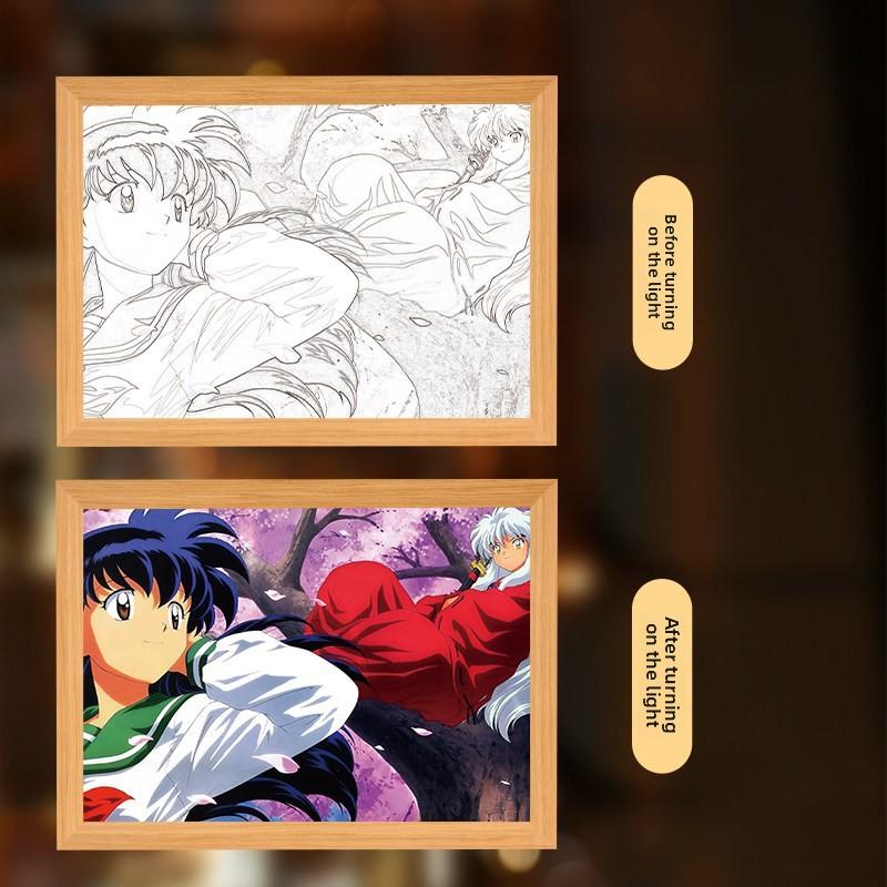 23cm/9.06in Inuyasha 3D Anime Motion Night Light Painting Table Lamps Ge Wei Peripherals Bedroom Desk Collectible Birthday Gifts