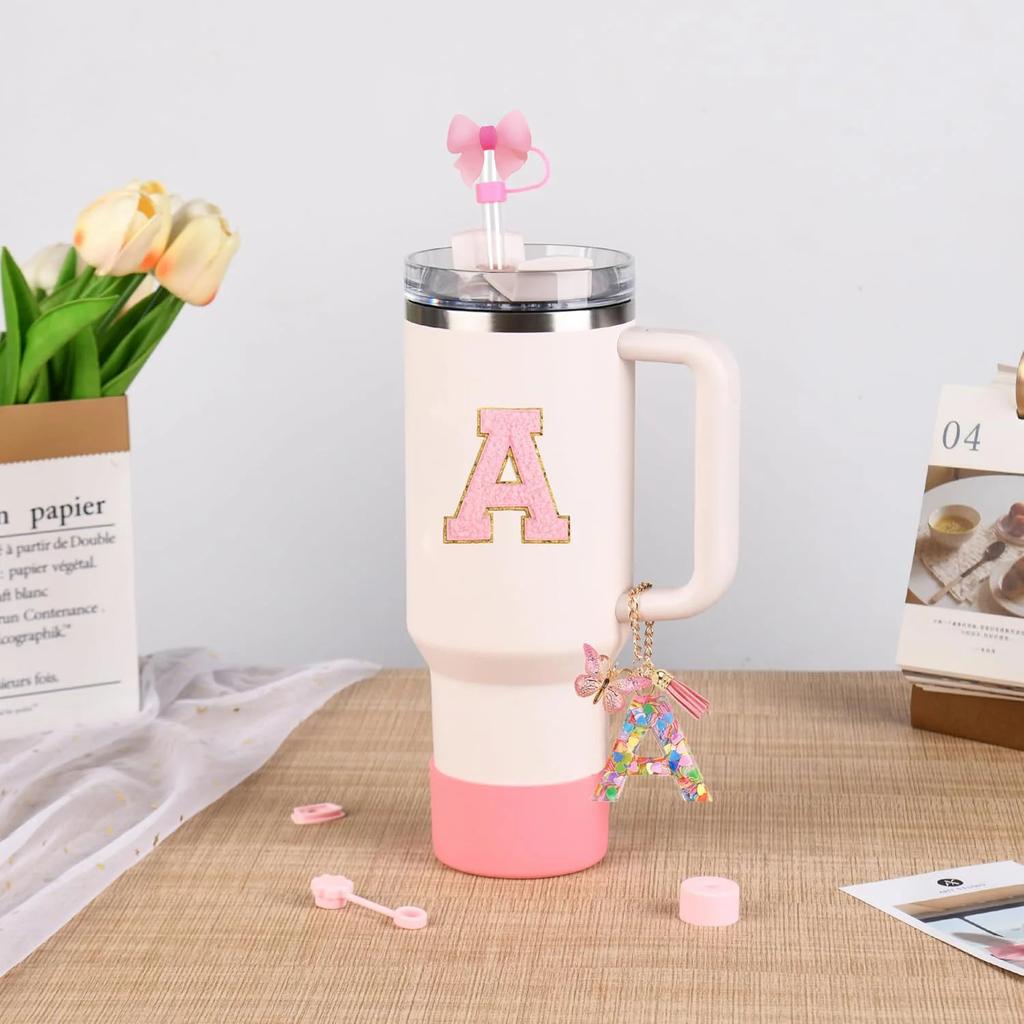 7pcs Cup Accessories Set for Stanley 30oz 40oz Tumbler Straw Cover Cap Boot Spill Proof Stopper Letter Keychain Charm Sticker