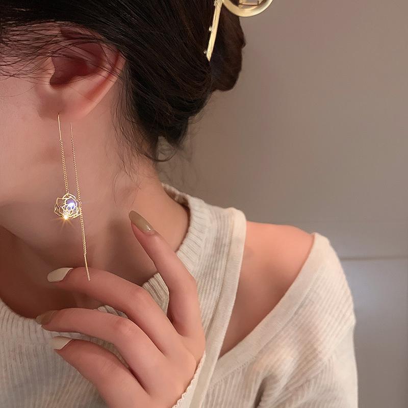 New Fashion Elegant Zircon Flower Long Earrings For Woman Ear Linetassel Earring Korean Jewelry Luxury Party Girl'S