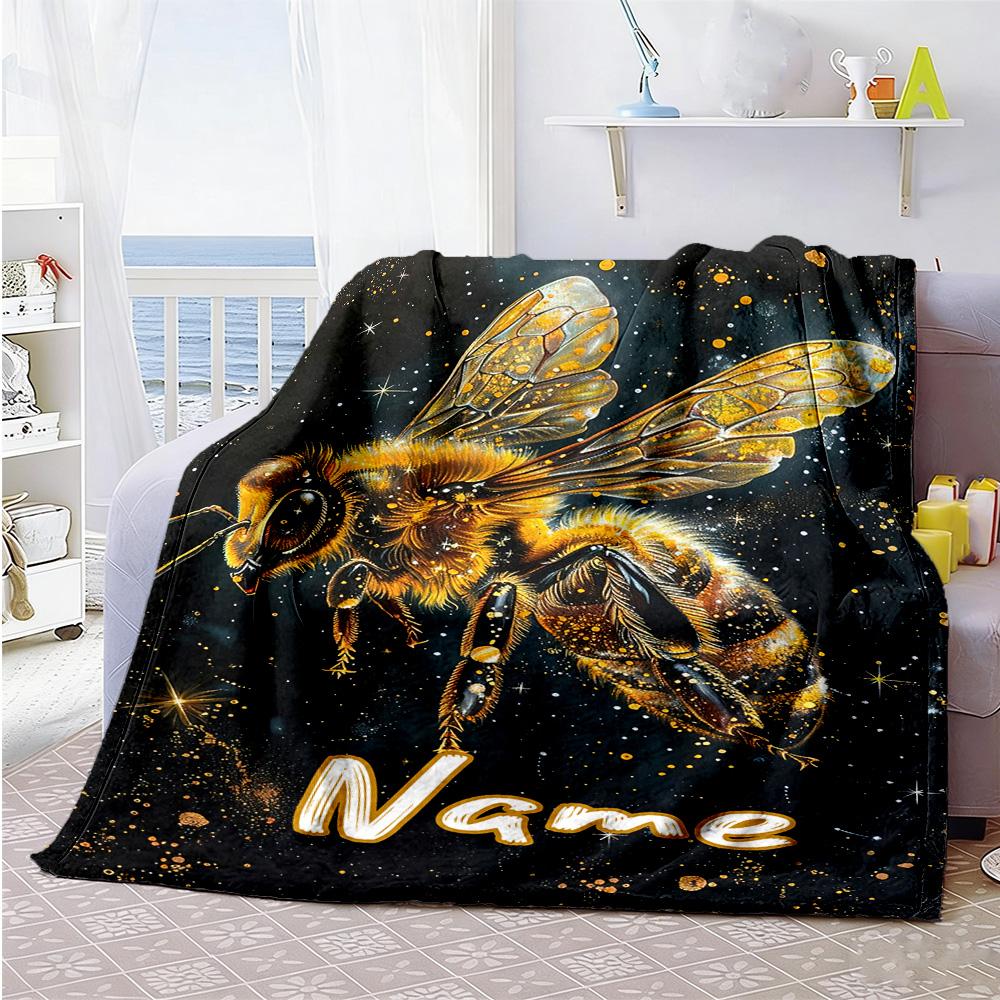 Bee Personalized Text Blanket Lightweight Personalized Blanket Soft & Cozy Suitable for Living Room Couch Chair Nap Four Seasons Multipurpose