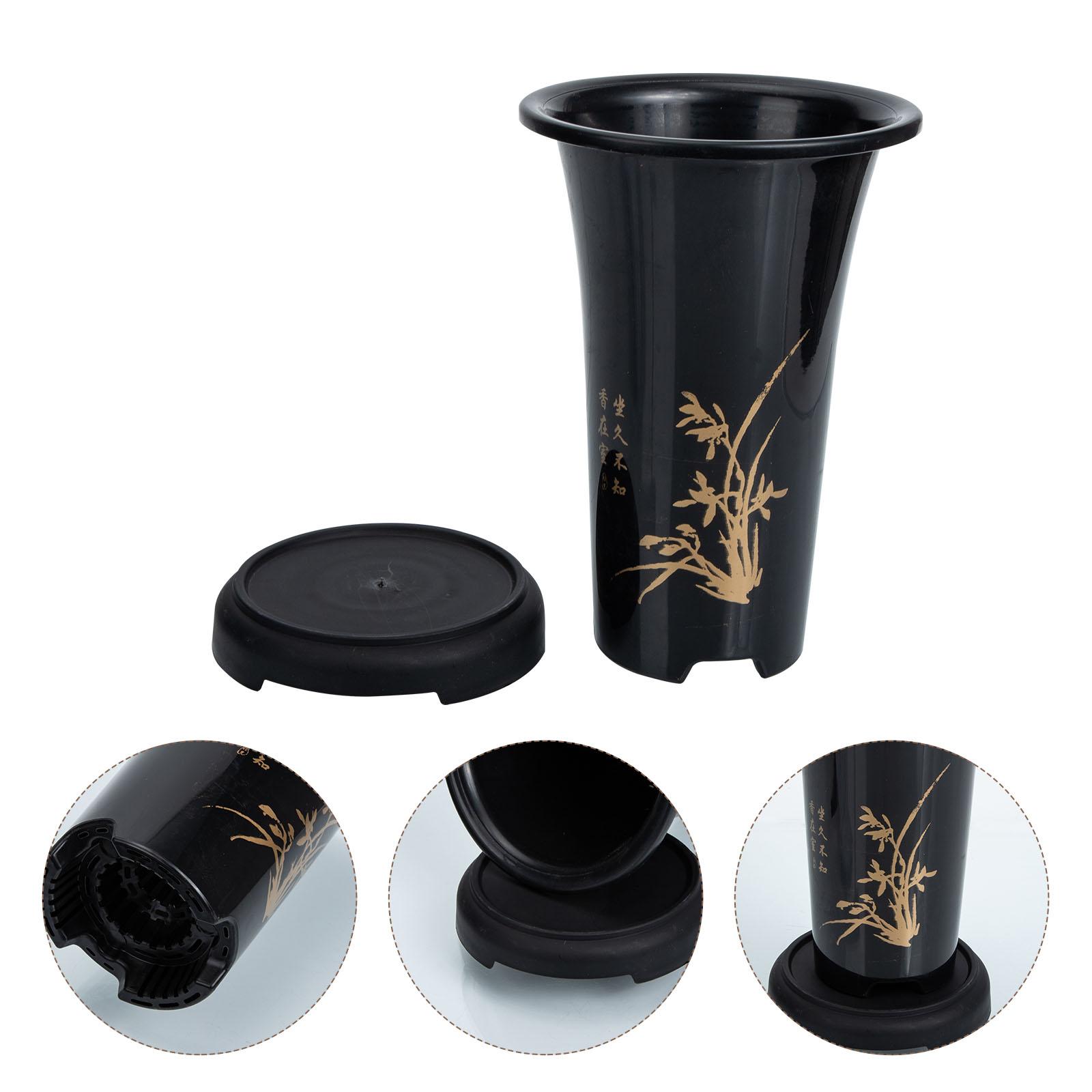 

Tall Round Black Planters Plastic Flower Pot Resin Tray Indoor Plant Flower Planting Holder Large Planter Decorative 21.1x14.7cm кавовий