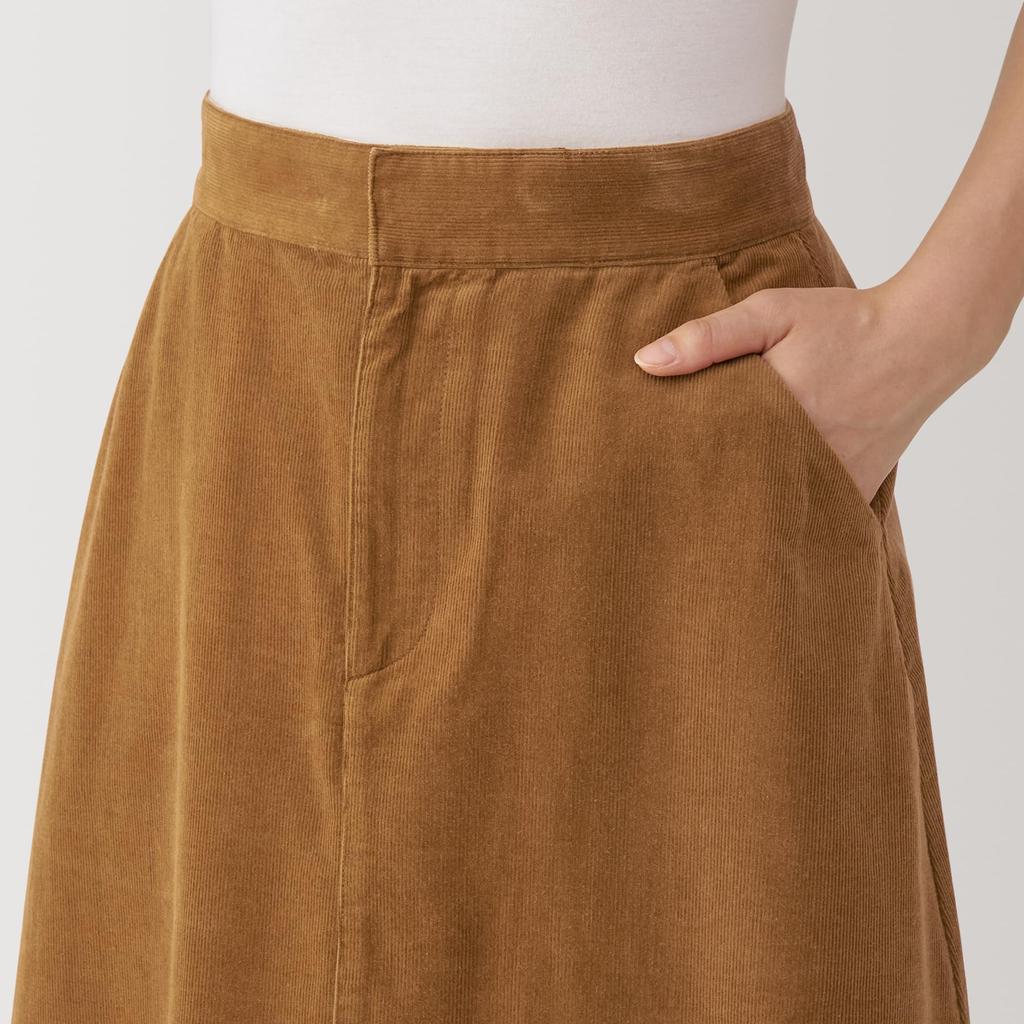 MUJI Women's Kapok Blend Corduroy Flare Skirt, Camel, Size S (BE1SPA4A)