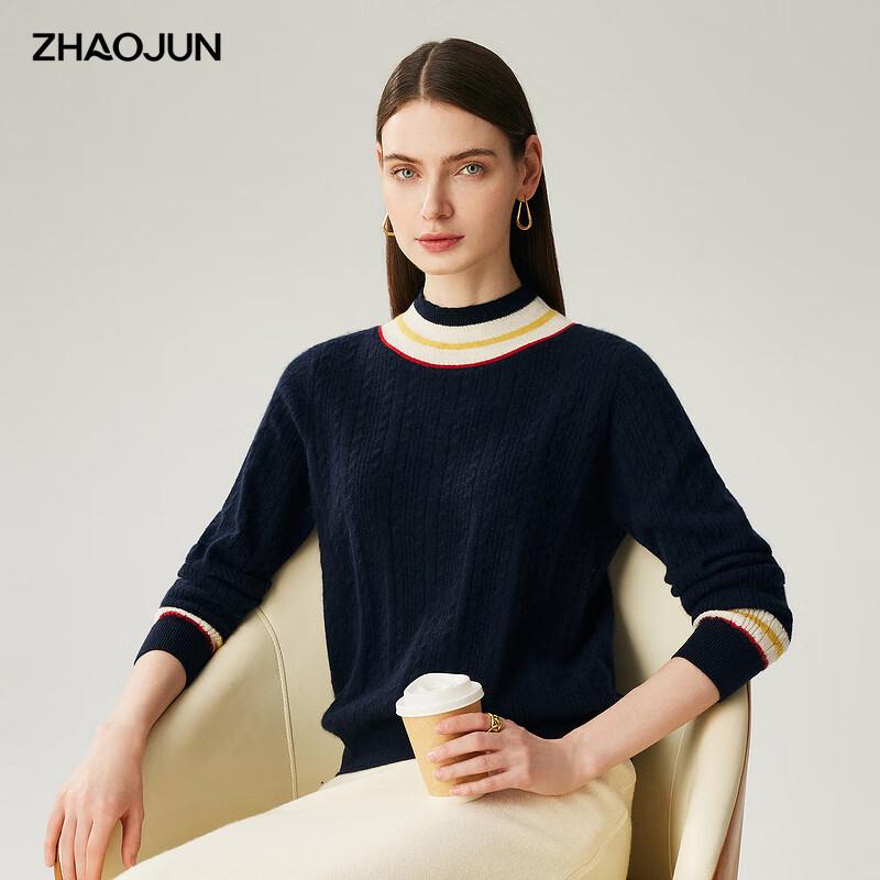 

Zhao Jun Women s 100% Cashmere High-Neck Striped Sweater