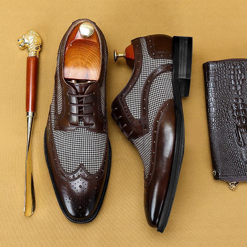 Ανδρικά δερμάτινα παπούτσια Business Formal Casual Βρετανικά ρετρό Brogue σκαλιστά τζιν Ατομικά νεανικά παπούτσια γάμου