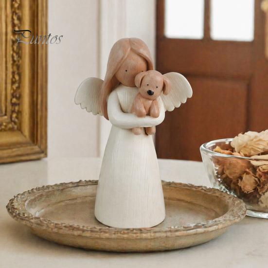 Unique Gifts for Cat Owners Angel Holding Puppy Figurine, Cute Dog Resin Statue Home Small Tabletop Sculptures Shelf Desk Decor, Handcrafted