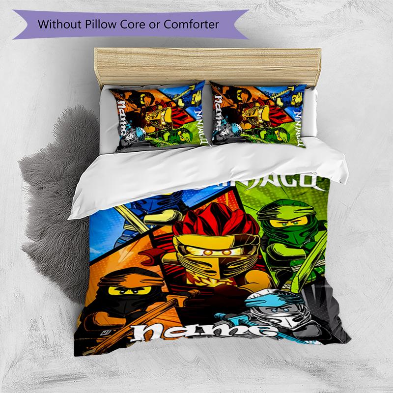 3pcs Custom Name Cartoon Lego Ninjago Bedding Set Duvet Cover Closure Includes 1 Duvet Cover & 2 Pillowcases for All Seasons Bedroom Decor