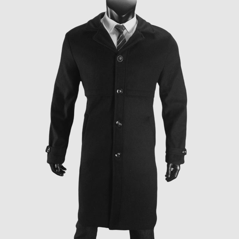 New 2024 European Men s Wool Coat, Long Single-Breasted, Large Size, Hot Selling M чёрный