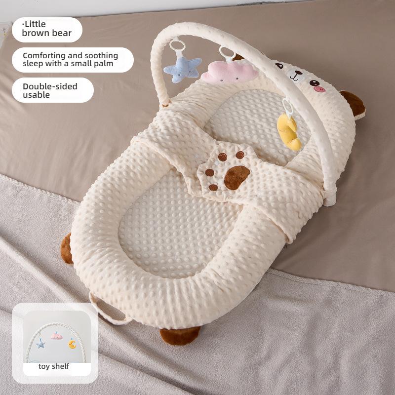 Newborns Soothing Crib with Slope Pad & Leg Rest and Toy Stand Rack for Comfort Nest Bed