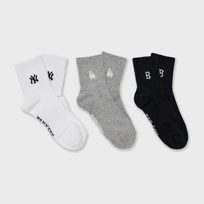 MLB Daily Small Logo Mid-Calf Socks 3-Pair Set MLB (Melange Grey)
