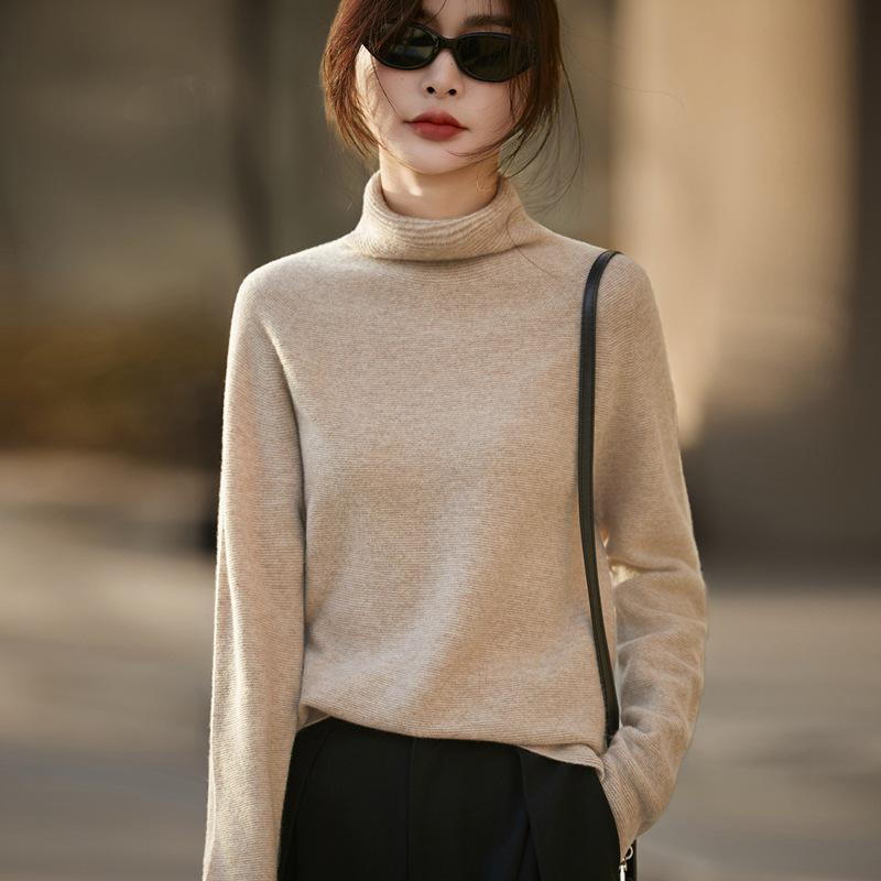 Women's Wool Pile Collar Sweater Base Layer: Solid Color, Long Sleeve, Split Hem - New Autumn/Winter Collection