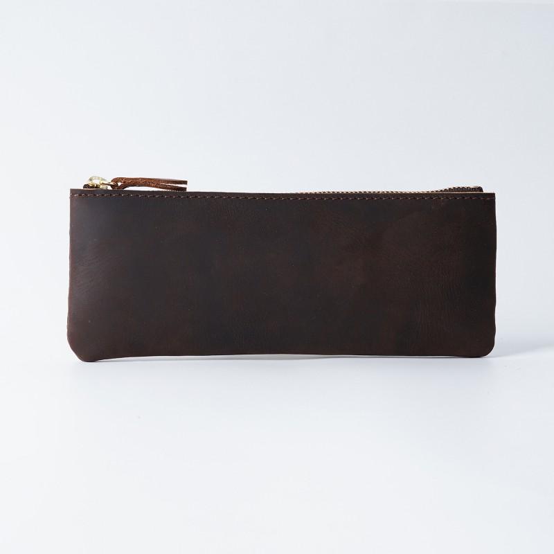 Handmade Vintage Leather Pencil Case Zipper Minimalist Stationery Organizer Students Office