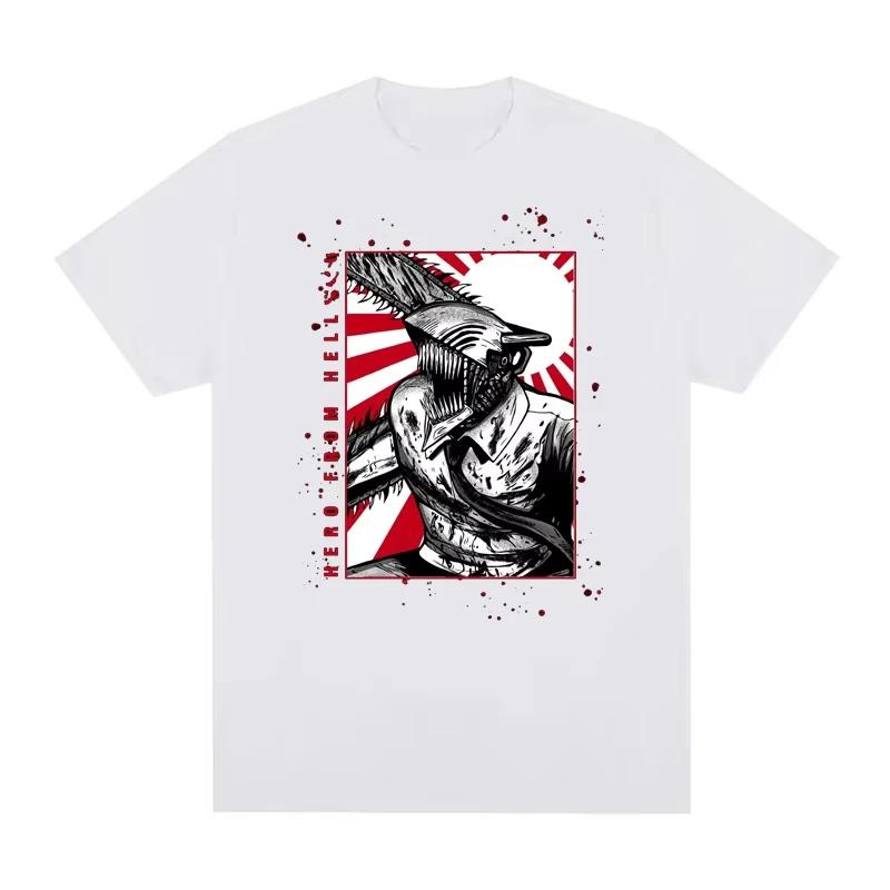 Japanese Anime Chainsaw Man T-shirt 100% Pure Cotton Men's Harajuku Short-sleeved T-shirt Comic Pattern Printed Short-sleeved