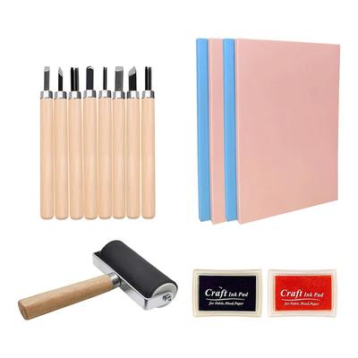 M-Modern-15Pack Rubber Block Stamp Carving Blocks Soft With Cutter Tools And Rubber Brayer Roller For Printmaking And More Craft