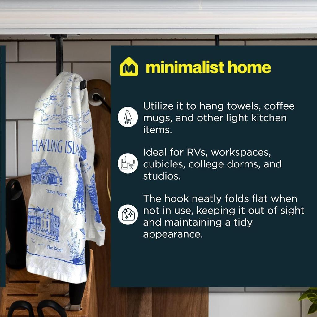 Banana Hanger - Under Cabinet Hook for Bananas or Other Lightweight Kitchen Items. Hook Folds-up When Not In Use. Self-Adhesive and Pre-drilled Holes