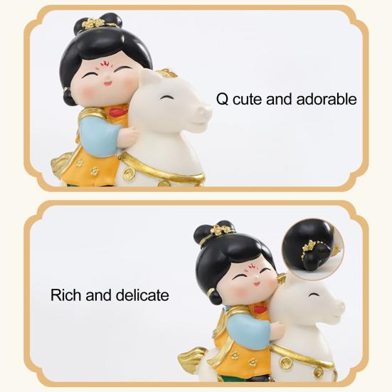 Chinese Style Horse Riding Ornament Cartoon Men Women Resin Figurine Statue Sculpture Home Office Desktop Decoration Souvenir Gift