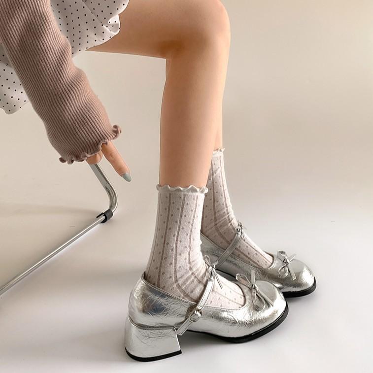 French Silver Small Man Light Mouth Thick High Heel Single Shoes Women's 2025 New Summer Skirt JK Mary Jane Shoes