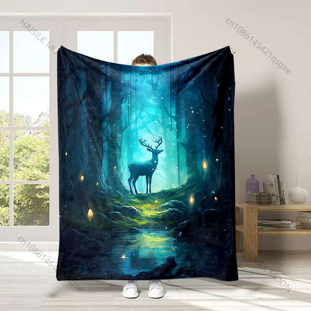

1PC Mysterious deer in forest Print Adult Children Warm Blankets Home Travel Car Soft and Comfortable Suitable for all seasons 75x100cm