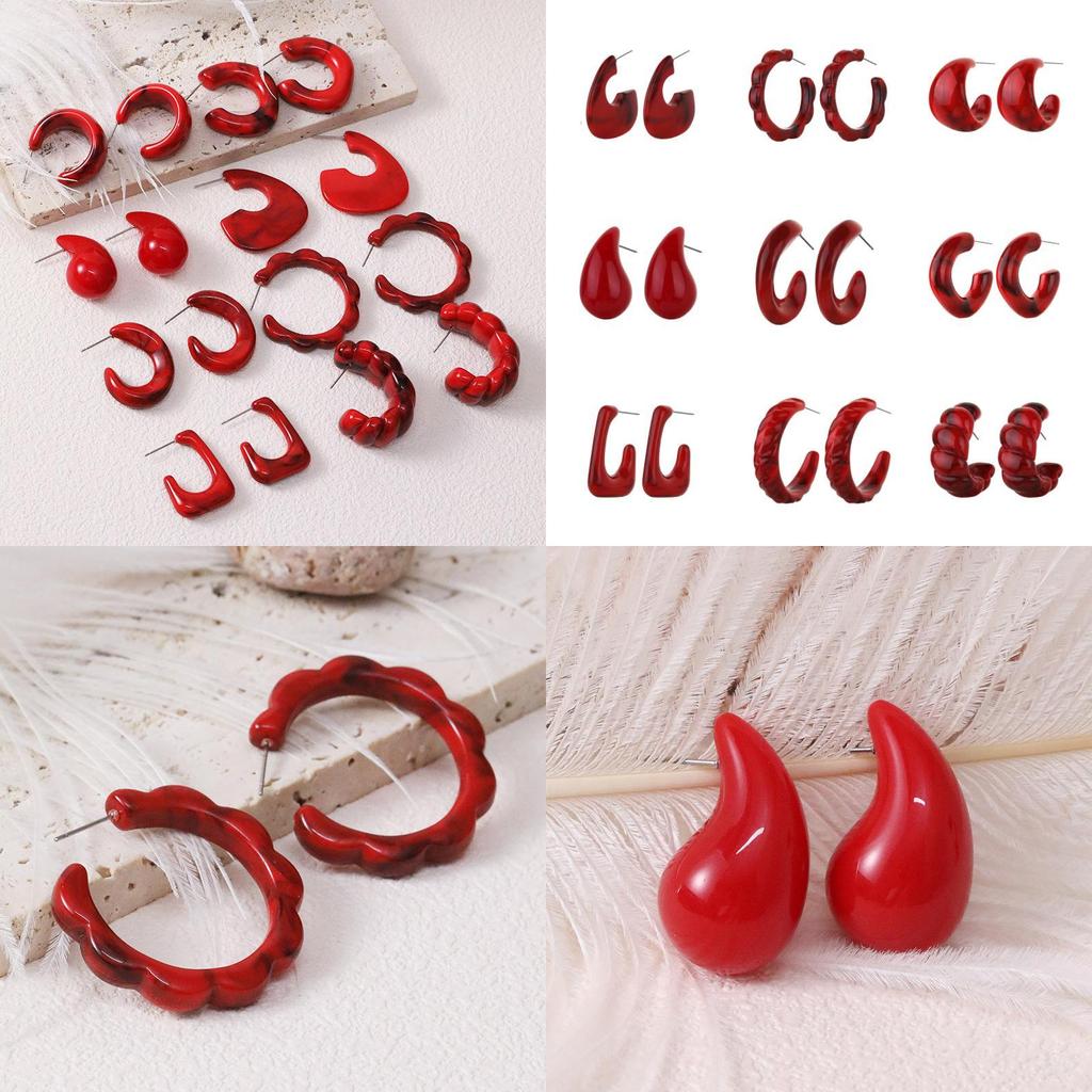 Trendy Vintage Burgundy Acrylic Drop Earrings For Women Wholesale Autumn Winter Ear Accessories