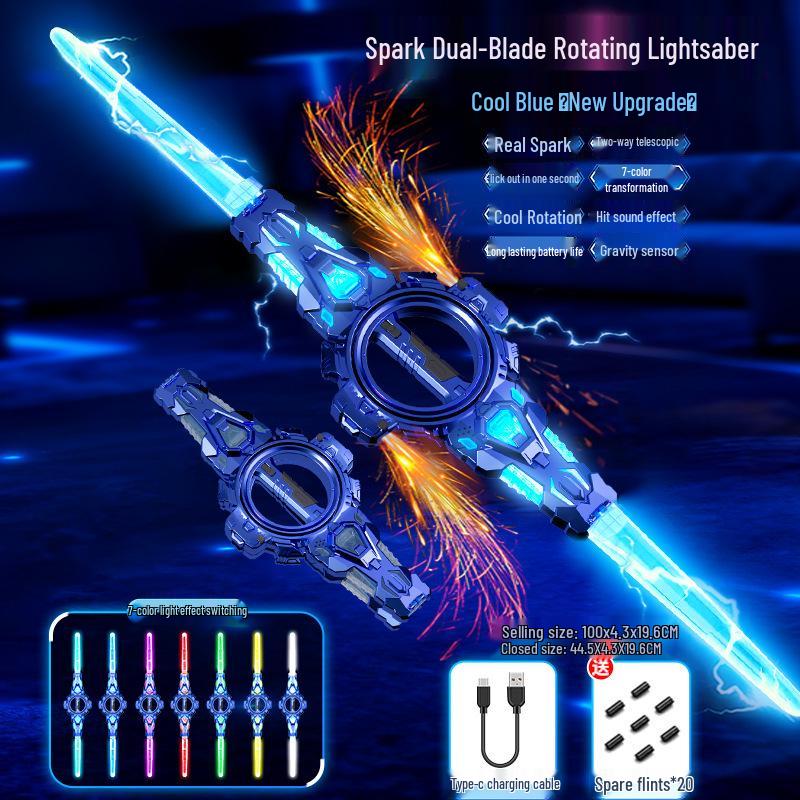 

Fire Swirl Double-Edged Light Sword: Rotating, Glowing Toy for Boys - Interstellar Battle Blade 20 Spark Stones