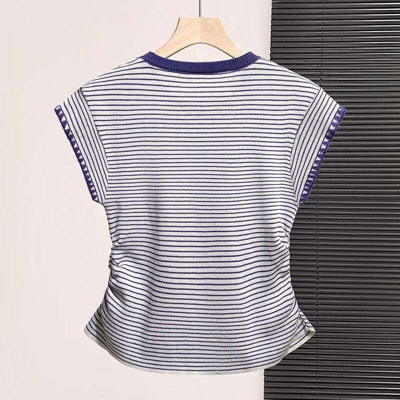 Women's 2026 Spring Slim Fit Striped Knit Short Sleeve T-Shirt