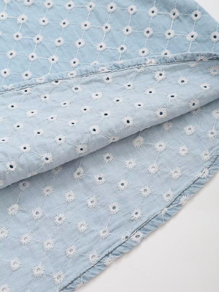 2025 Spring Women's Embroidered Denim Top & Shorts Set