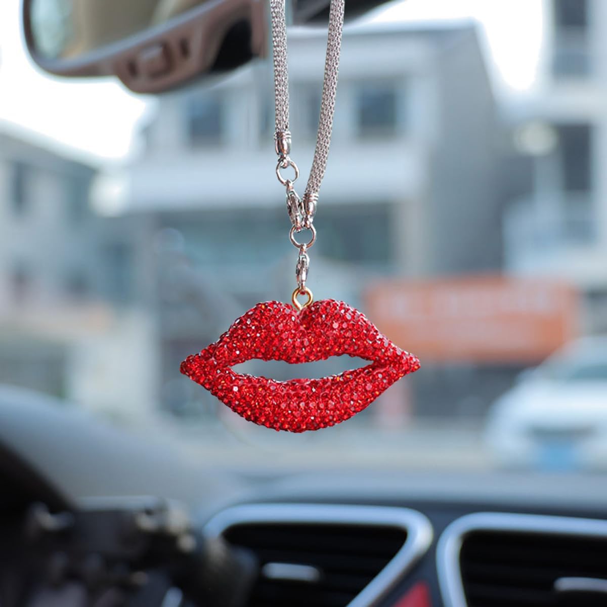 

Bling Lip Diamond Car Hanging Accessories for Women, Crystal Rhinestone Car Rear View Mirror Ornaments Lucky Pendant Charm, Cute Auto Interior прозорий