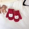 With Ropes Cartoon Bear Gloves Solid Color Full Finger Gloves Cute Knitted Mittens  Winter Season