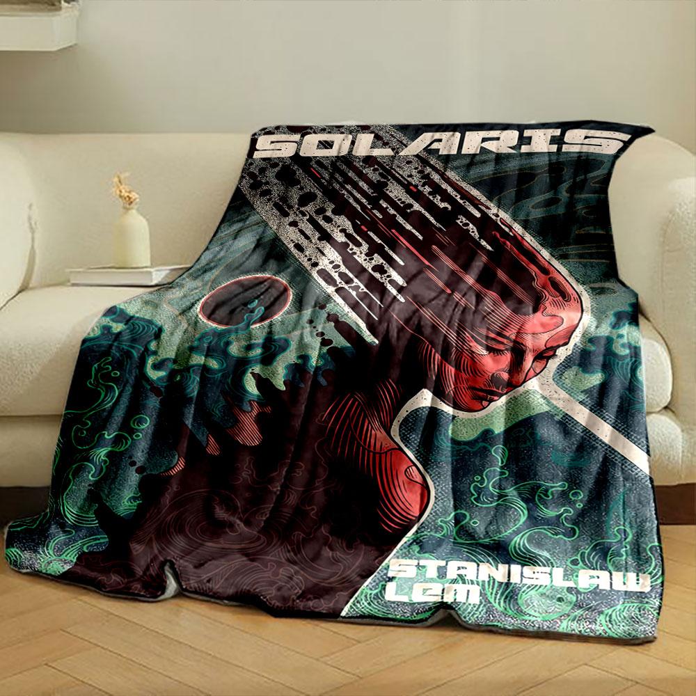 Vintage Solaris Sci-Fi Book Cover Dark Throw Blanket, Super Soft Fleece Blanket for All Seasons, Reversible Plush Throw for Any Room