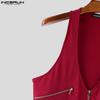 INCERUN Men Deep V Neck Sleeveless Zip-up Irregular Casual Tank Tops Waistcoat