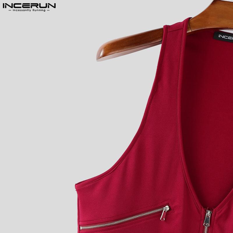 INCERUN Men Deep V Neck Sleeveless Zip-up Irregular Casual Tank Tops Waistcoat