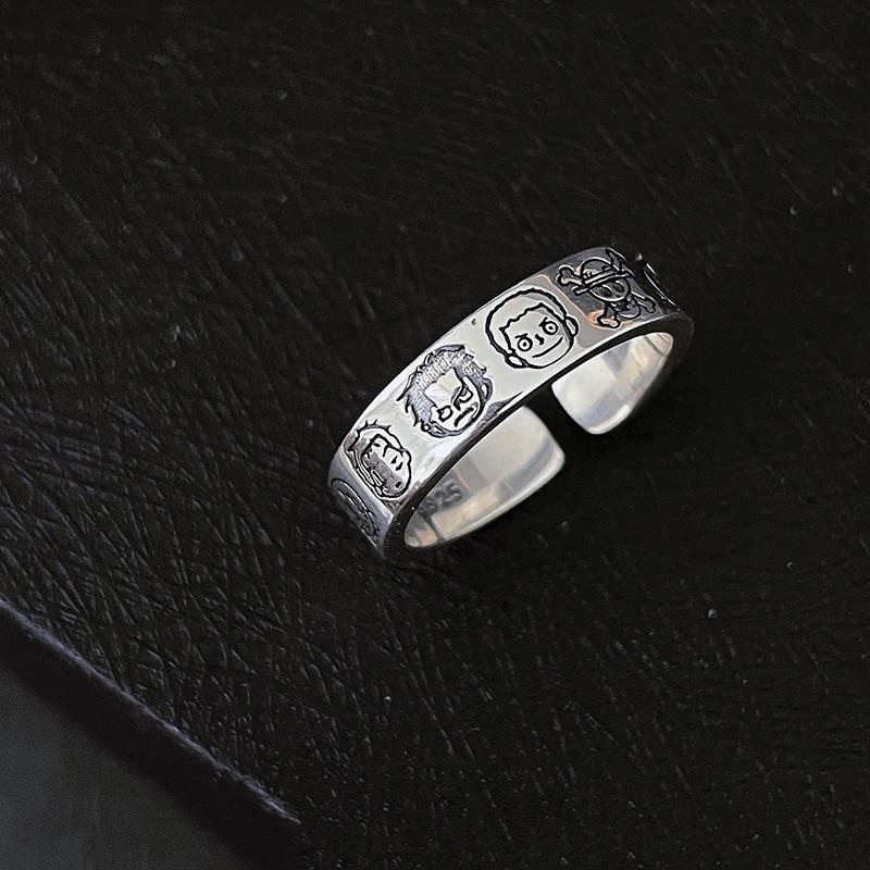 Custom Cartoon Character One Piece Women’s Retro Hip Hop Adjustable Index Ring