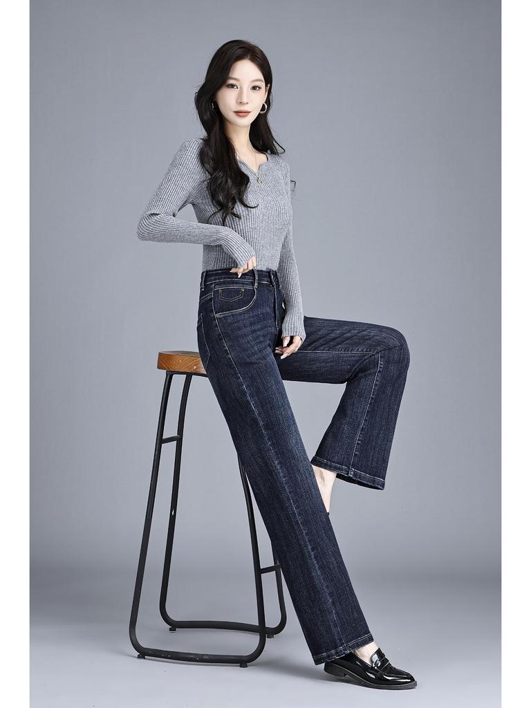 High Waist Stretch Straight Leg Plus Size Jeans for Middle-Aged Women, Slim Fit, Wide Leg, Mom Pants, Autumn/Winter 2025