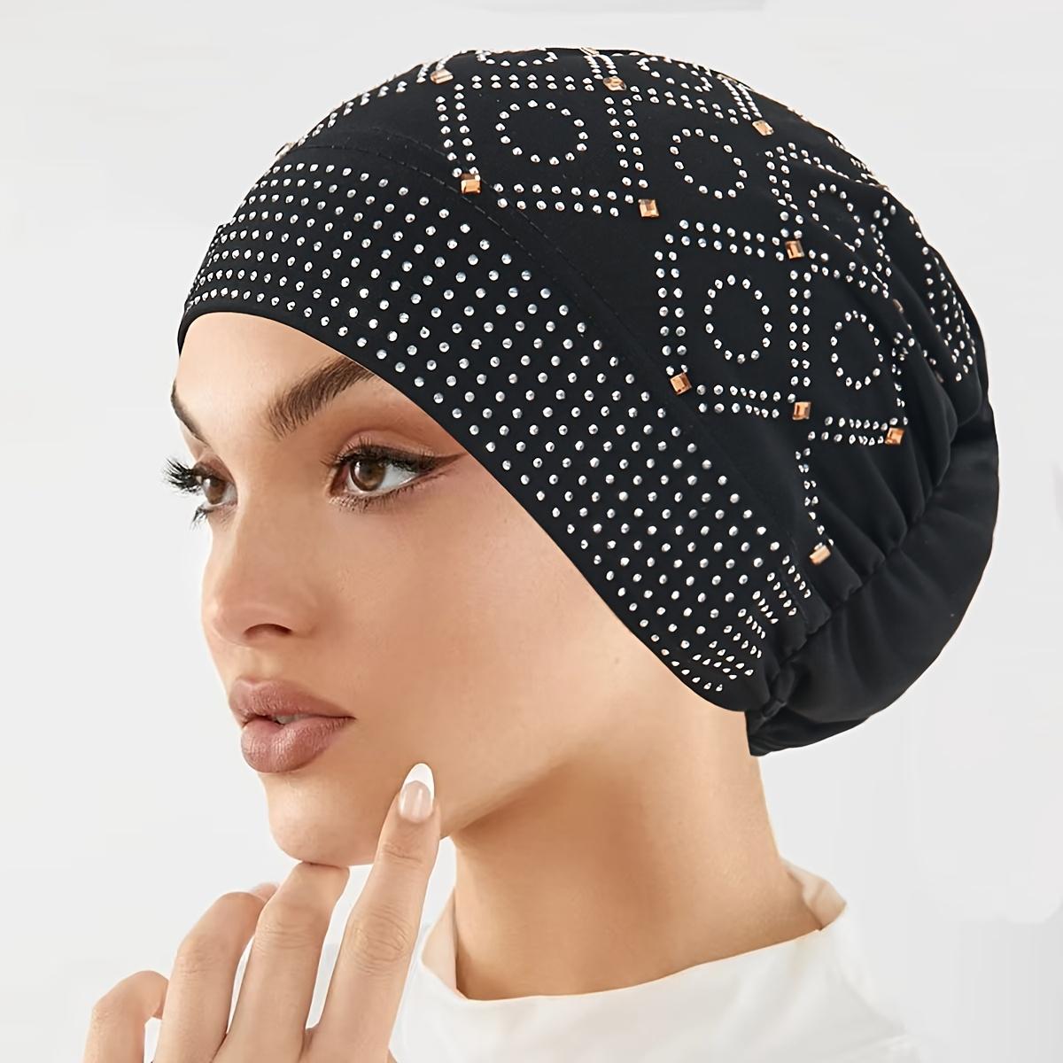 

Women s Rhinestone Encrusted Headscarf Hat Retro Fashion Turban for Chemotherapy Daily Wear Soft Breathable Gift бежевый