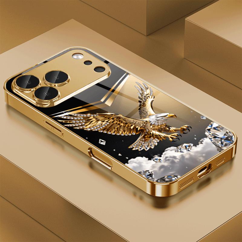 Exquisite business golden eagle phone case for iphone 17 pro max cover Built-in glass for iPhone 17 16 15 14 13 pm Pro Plus