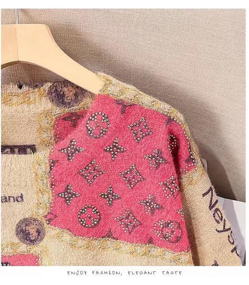 2023 Plus Size Rhinestone Embroidery Mink Velvet Women's Sweater - Sweet Style, Versatile, High-End